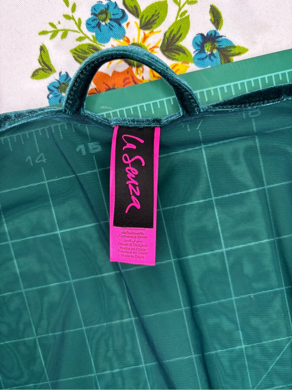 La SENZA Deep Teal Green Sheer Lace Short Robe Satin Tie Mesh Layer Sleepwear - Picture 5 of 12